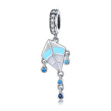 S925 Sterling Silver Oxidized Zirconia Epoxy Kite Dangle Charms