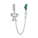 925 Sterling Silver Koala Safety Chain Charm For DIY Bracelet
