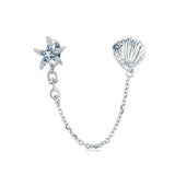 925 Sterling Silver Beautiful Starfish and Shell Safety Chain Precious Jewelry For Women Fit DIY Bracelet