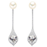 925 Sterling Silver CZ 9MM AAA Freshwater Cultured Pearl Bridal Prom Drop Ear Jacket Earrings