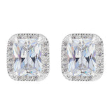925 Sterling Silver Cubic Zirconia Square Elegant Stud Earrings Clear