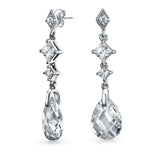 925 Sterling Silver Briolette Faceted Teardrop Pear Shaped Cubic Zirconia CZ Chandelier Earrings