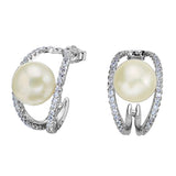 925 Sterling Silver CZ 9MM Freshwater Cultured Pearl Half Hoop Stud Earrings Clear