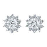 925 Sterling Silver Full Cubic Zirconia Snowflake Flower Stud Earrings