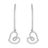 925 Sterling Silver CZ Simple Hollow-out Love Heart Dangle Earrings Clear