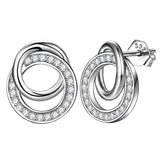925 Sterling Silver Creative Micro Inlay Double Ring Korean Earrings