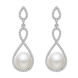 925 Sterling Silver CZ Pearl Gorgeous 8-Shaped Infinity Bridal Dangle Earrings