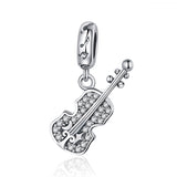 925 Sterling Silver Oxidized Zirconia Violin dangle charms