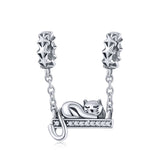925 Sterling Silver Oxidized Zirconia Cat Safety Chains Charms